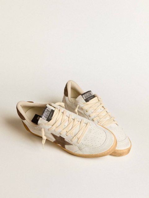 Men Golden Goose Ball Star Men's Ball Star In White Nubuck Leather With Brown Suede Star And Heel Tab - Image 2