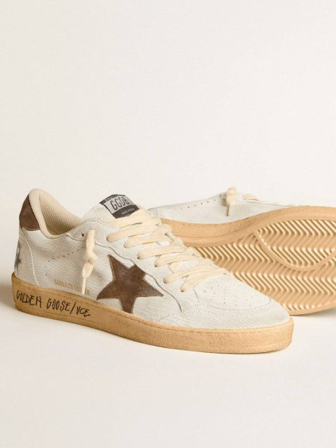 Men Golden Goose Ball Star Men's Ball Star In White Nubuck Leather With Brown Suede Star And Heel Tab - Image 3