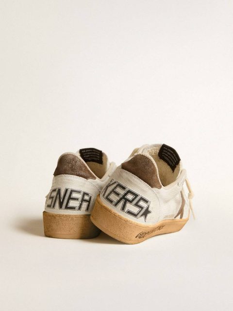 Men Golden Goose Ball Star Men's Ball Star In White Nubuck Leather With Brown Suede Star And Heel Tab - Image 4