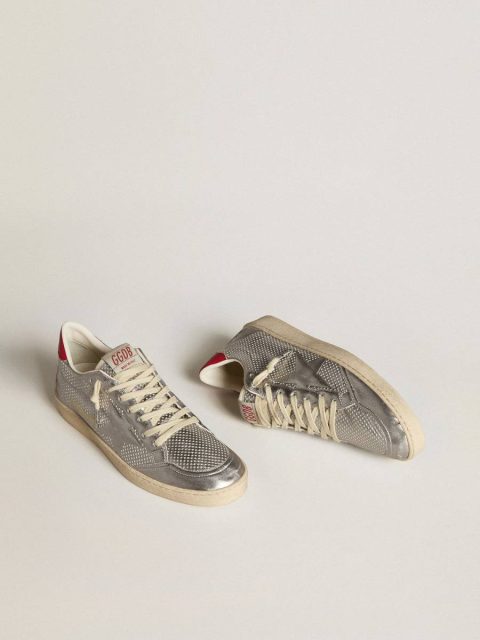 Men Golden Goose Bio-Based Ball Star In Metallic Silver With Silver Star And Red Heel Tab Ball Star - Image 2