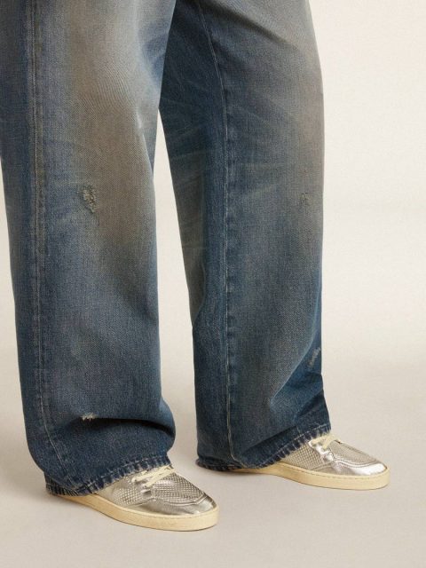 Men Golden Goose Bio-Based Ball Star In Metallic Silver With Silver Star And Red Heel Tab Ball Star - Image 3