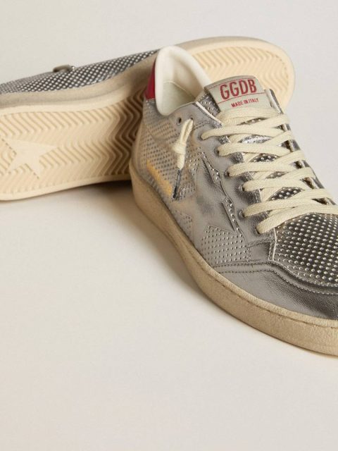 Men Golden Goose Bio-Based Ball Star In Metallic Silver With Silver Star And Red Heel Tab Ball Star - Image 4
