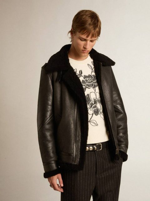 Men Golden Goose Black Coats & Jackets Black Sheepskin Jacket - Image 2
