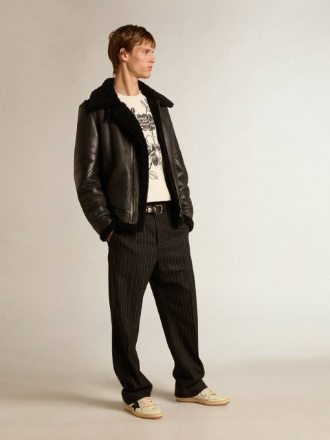 Men Golden Goose Black Coats & Jackets Black Sheepskin Jacket - Image 3