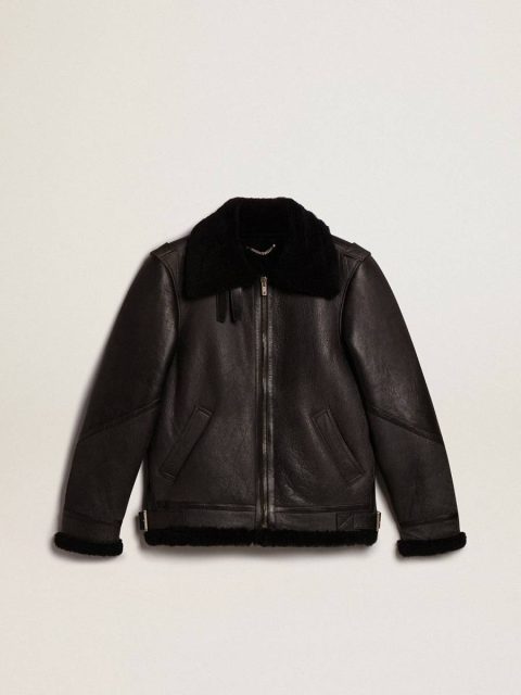 Men Golden Goose Black Coats & Jackets Black Sheepskin Jacket