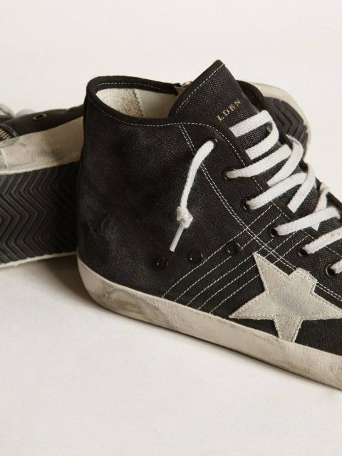 Men Golden Goose Francy Francy Penstar In Black Canvas With White Suede Star And Black Suede Heel Tab - Image 3