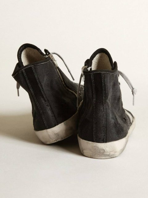 Men Golden Goose Francy Francy Penstar In Black Canvas With White Suede Star And Black Suede Heel Tab - Image 4