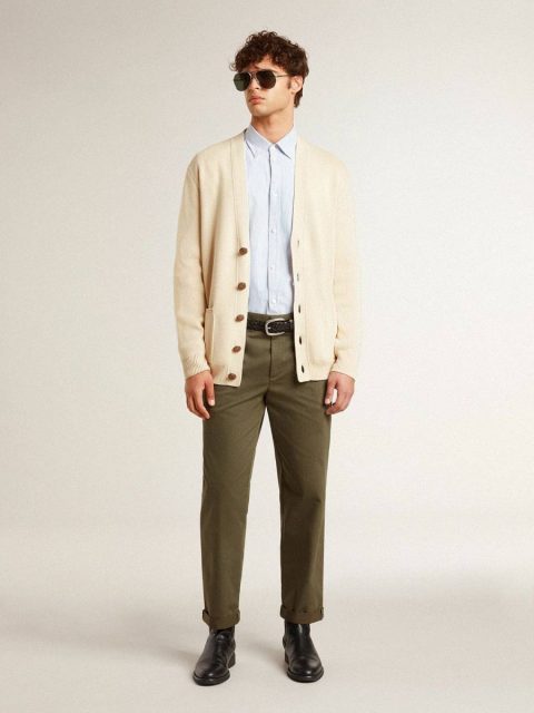 Men Golden Goose Men’s Beige Cardigan With 'Golden' Lettering On The Back Knitwear Beige - Image 3