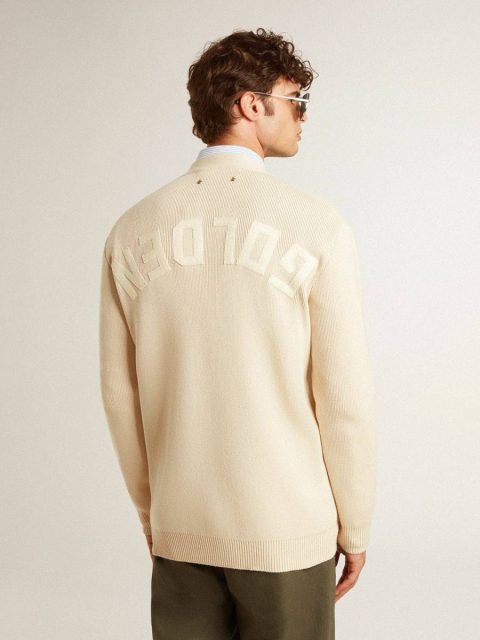 Men Golden Goose Men’s Beige Cardigan With 'Golden' Lettering On The Back Knitwear Beige - Image 4
