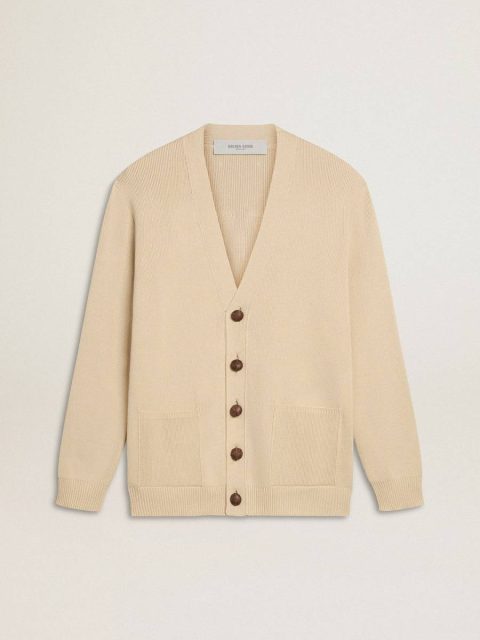 Men Golden Goose Men’s Beige Cardigan With 'Golden' Lettering On The Back Knitwear Beige