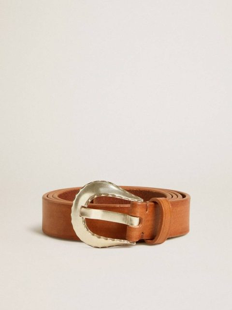 Men Golden Goose Men’s Belt In Tan-Colored Washed Leather Belts Tan