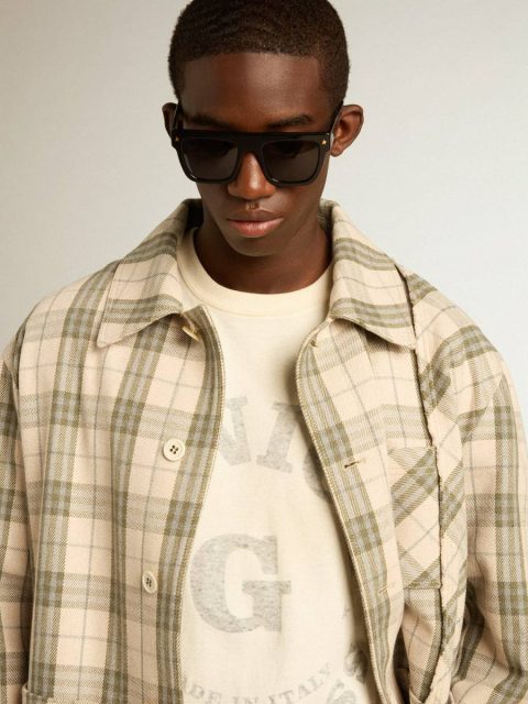 Men Golden Goose Men’s Cotton T-Shirt In Aged White With Faded Lettering T-Shirts & Polo Shirts Aged White - Image 2