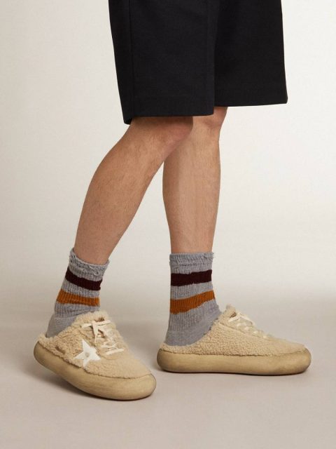 Men Golden Goose Men’s Space-Star Sabots In Beige Shearling With White Leather Star Space-Star - Image 3