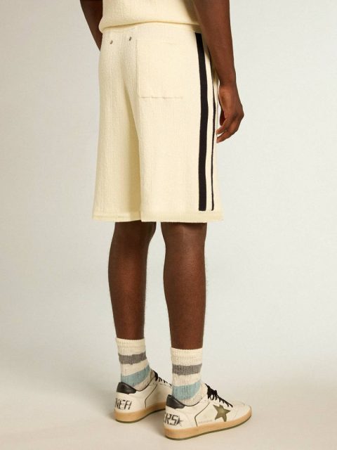 Men Golden Goose Men's Vintage White Shorts With Blue Rib Knit On The Sides Jeans & Pants Vintage White - Image 4