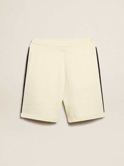 Men Golden Goose Men's Vintage White Shorts With Blue Rib Knit On The Sides Jeans & Pants Vintage White