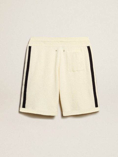 Men Golden Goose Men's Vintage White Shorts With Blue Rib Knit On The Sides Jeans & Pants Vintage White - Image 5