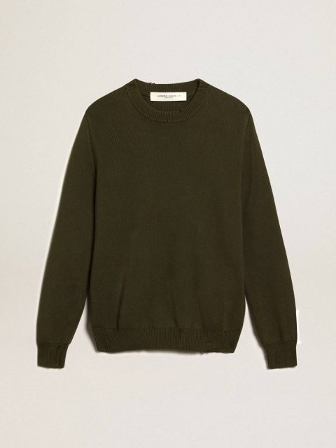 Men Golden Goose Military Green Men's Round-Neck Sweater In Military Green Cotton Knitwear