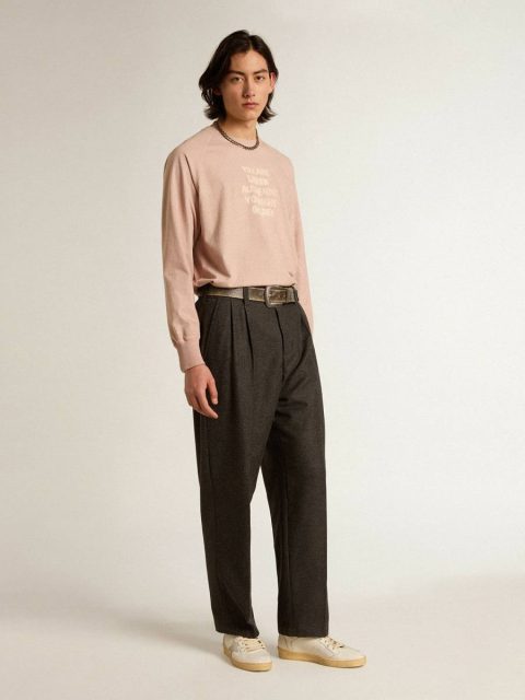Men Golden Goose Powder-Pink T-Shirt With White Lettering On The Front T-Shirts & Polo Shirts Powder Pink - Image 4