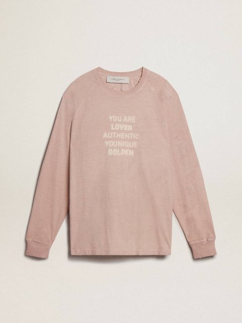 Men Golden Goose Powder-Pink T-Shirt With White Lettering On The Front T-Shirts & Polo Shirts Powder Pink