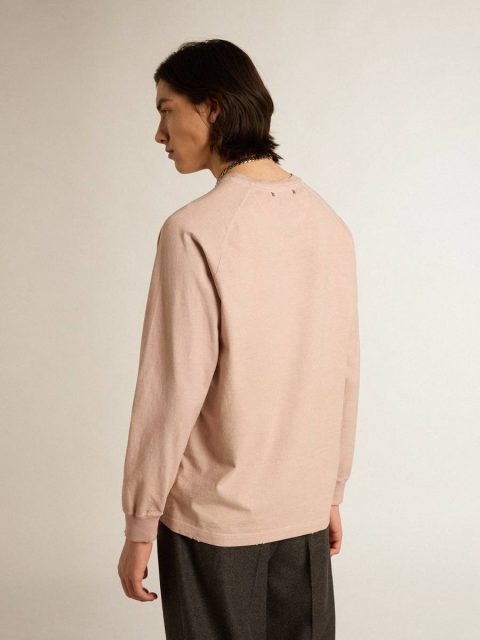 Men Golden Goose Powder-Pink T-Shirt With White Lettering On The Front T-Shirts & Polo Shirts Powder Pink - Image 5