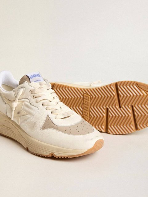 Men Golden Goose Running Sole Men’s Running Sole In Nappa Leather With Beige Leather Star And Red Heel Tab - Image 3