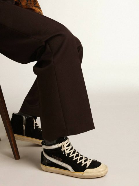 Men Golden Goose Slide Men's Slide Penstar In Black Suede With Black Star And White Flash - Image 3