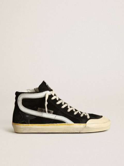Men Golden Goose Slide Men's Slide Penstar In Black Suede With Black Star And White Flash