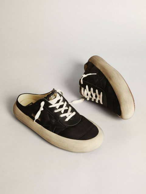 Men Golden Goose Space-Star Men's Space-Star Sabots In Black Nylon With Black Leather Star - Image 2