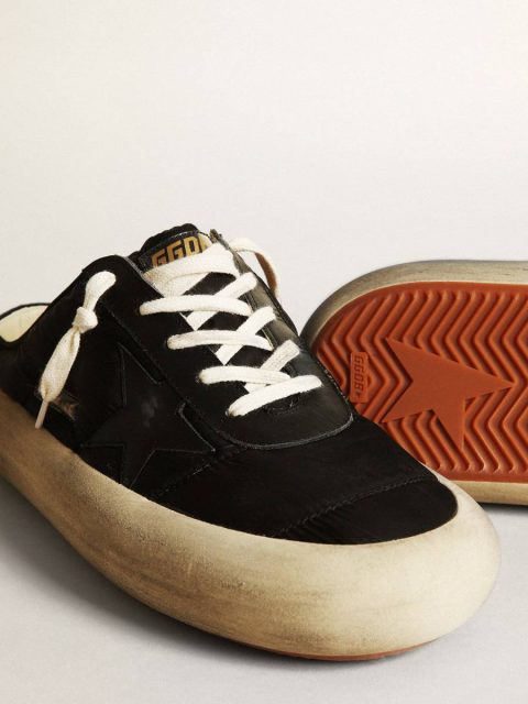 Men Golden Goose Space-Star Men's Space-Star Sabots In Black Nylon With Black Leather Star - Image 4