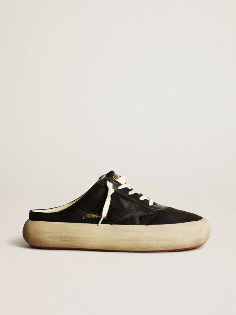 Men Golden Goose Space-Star Men's Space-Star Sabots In Black Nylon With Black Leather Star
