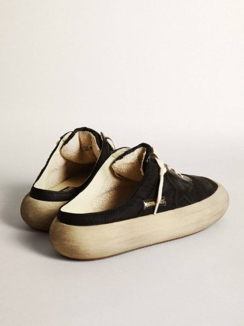 Men Golden Goose Space-Star Men's Space-Star Sabots In Black Nylon With Black Leather Star - Image 5