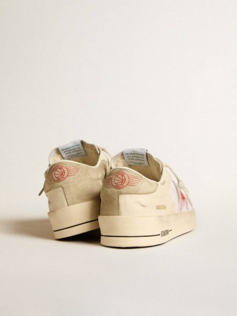 Men Golden Goose Stardan Men's Stardan In White Leather And Mesh With Red Star And Sand-Colored Heel Tab - Image 4