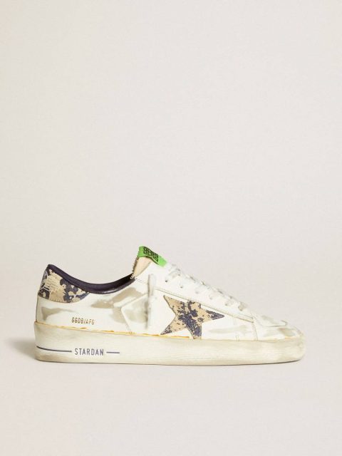 Men Golden Goose Stardan Men’s Stardan Lab In White Leather With A Camouflage Star And Heel Tab