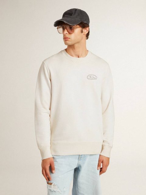 Men Golden Goose Sweatshirts Men's Sweatshirt In Worn White With Print Worn White - Image 2