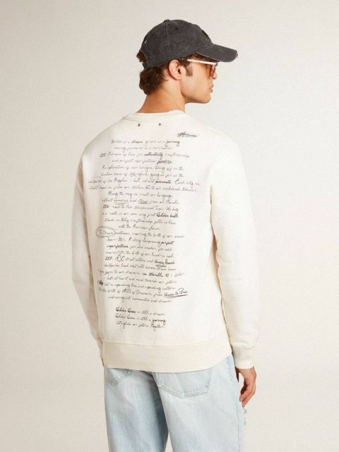 Men Golden Goose Sweatshirts Men's Sweatshirt In Worn White With Print Worn White - Image 4