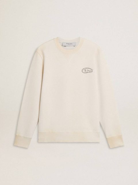 Men Golden Goose Sweatshirts Men's Sweatshirt In Worn White With Print Worn White