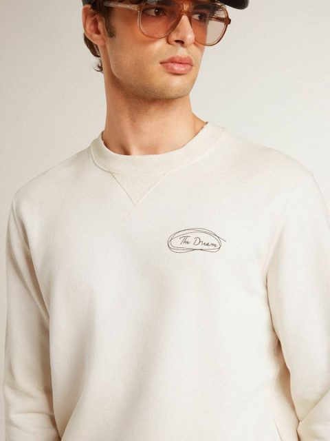 Men Golden Goose Sweatshirts Men's Sweatshirt In Worn White With Print Worn White - Image 5