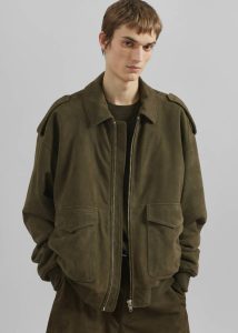 Men Green Outerwear Viper Suede Jacket - Khaki The Frankie Shop