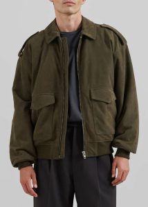 Men Green Outerwear Viper Suede Jacket - Khaki The Frankie Shop - Image 4
