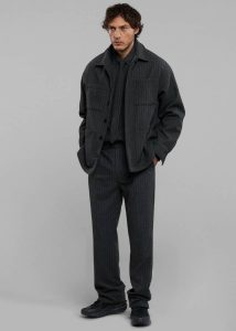 Men Grey Mason Wool Trousers - Dark Grey/White Pinstripe Bottoms The Frankie Shop - Image 2