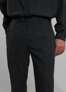 Men Grey Mason Wool Trousers - Dark Grey/White Pinstripe Bottoms The Frankie Shop - Image 3