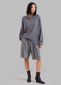 Men Grey Meriel Wool Polo Sweater - Grey The Frankie Shop Knitwear