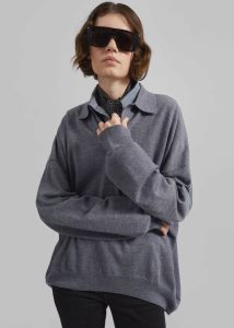 Men Grey Meriel Wool Polo Sweater - Grey The Frankie Shop Knitwear - Image 3
