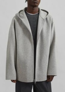 Men Grey Outerwear The Frankie Shop Rye Hooded Wool Jacket - Grey Melange - Image 2