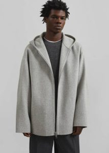 Men Grey Outerwear The Frankie Shop Rye Hooded Wool Jacket - Grey Melange
