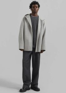 Men Grey Outerwear The Frankie Shop Rye Hooded Wool Jacket - Grey Melange - Image 3