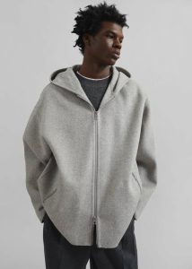 Men Grey Outerwear The Frankie Shop Rye Hooded Wool Jacket - Grey Melange - Image 5