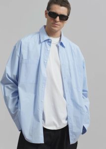 Men Gus Oversized Shirt - Sky The Frankie Shop Blue Tops - Image 2