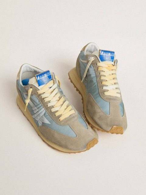 Men Marathon Golden Goose Men’s Marathon With Light Blue Nylon Upper And Pastel Blue Star - Image 2