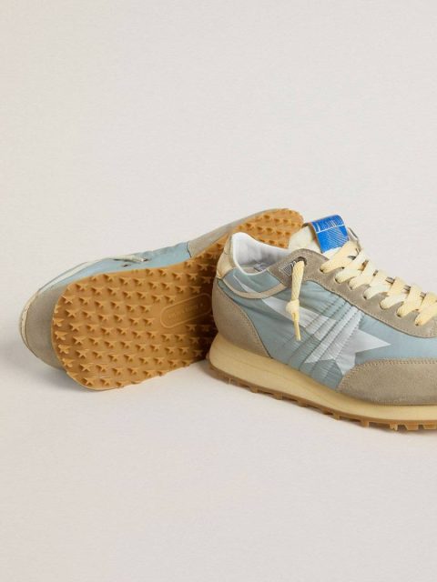 Men Marathon Golden Goose Men’s Marathon With Light Blue Nylon Upper And Pastel Blue Star - Image 4